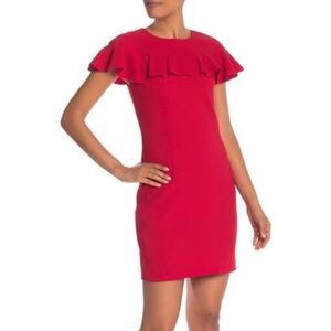 NWT Trina Turk Sheath Mini Dress Ruffle Women’s 4 Shimmer Red Cocktail Holiday